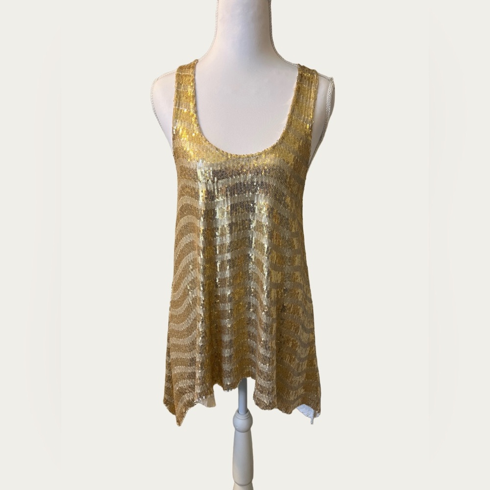 bebe Gold Sequin Tank Top